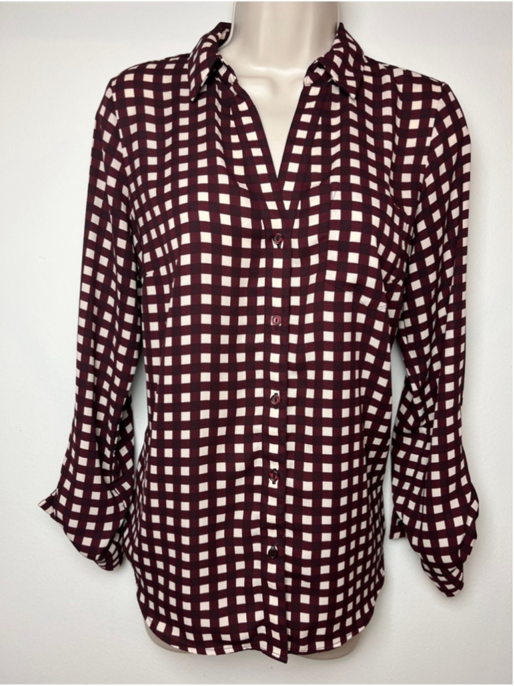 The Limited Checked Button-Front Collared Top Work Minimalist Casual Medium